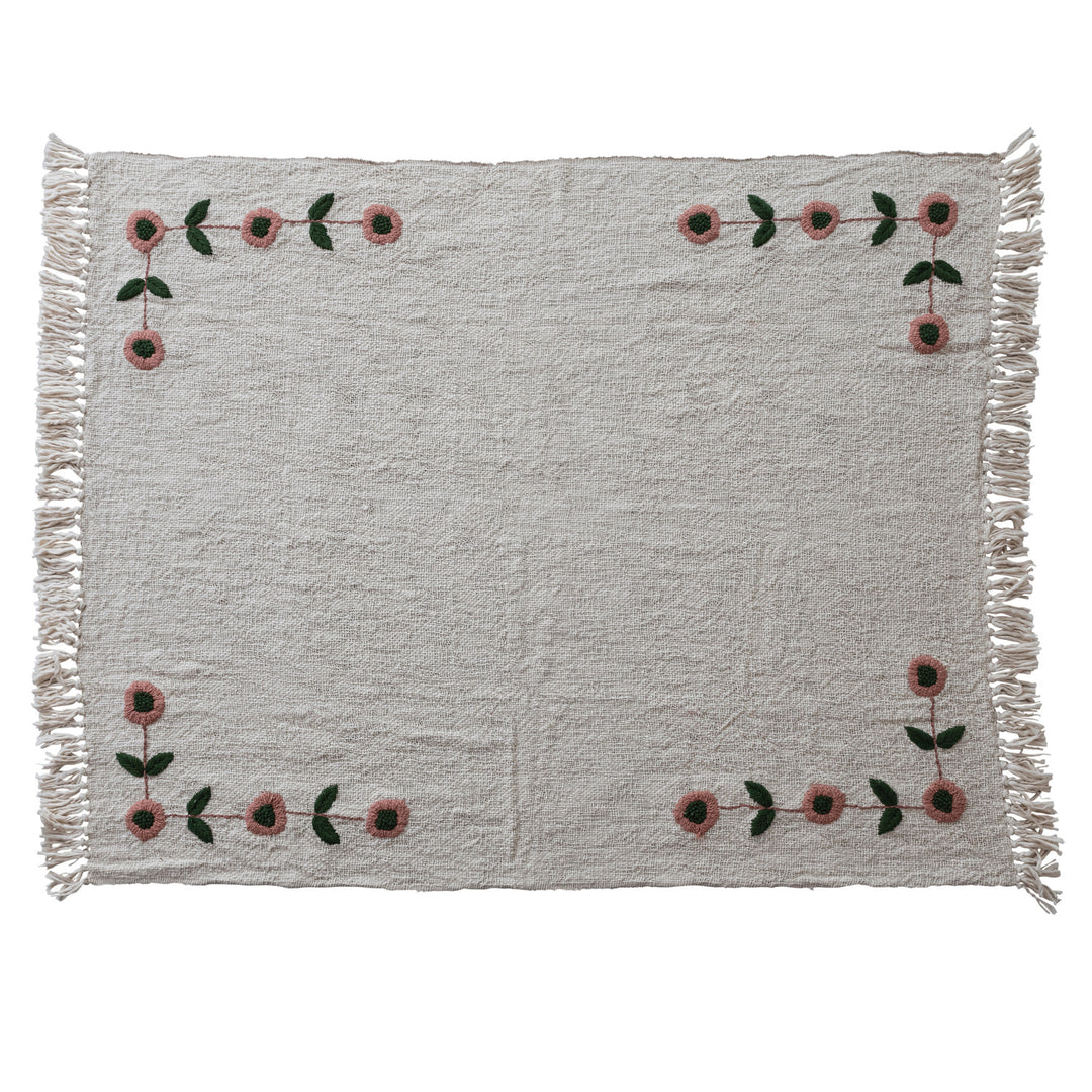 Throw with Hand-Embroidered Flowers & Fringe SKU#DG1927