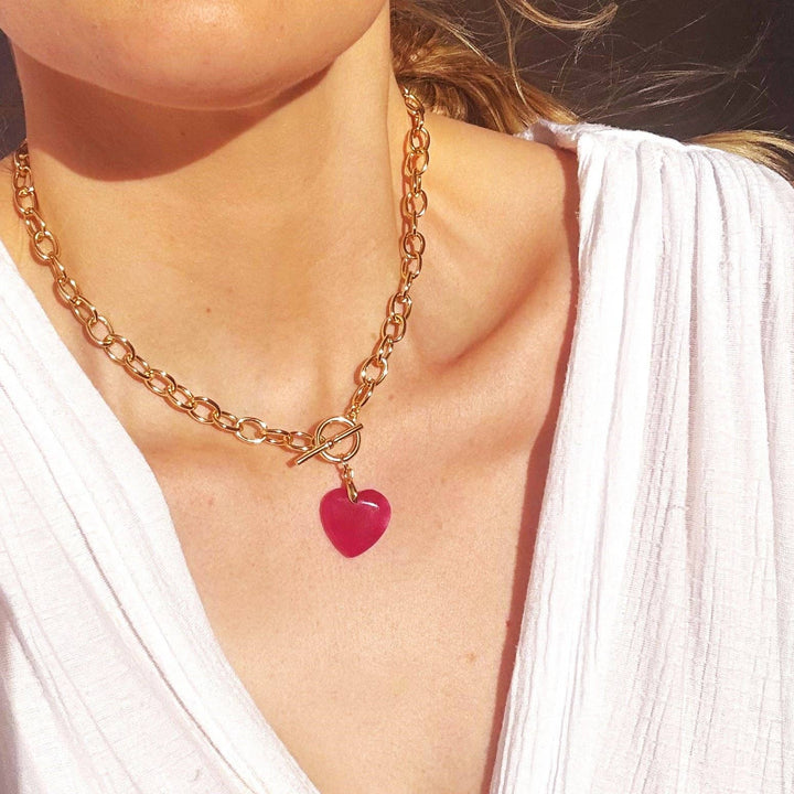 Pink Heart Toggle Necklace: 16 inch