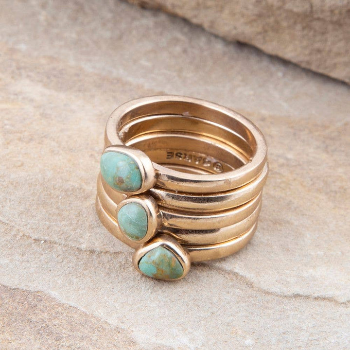 Blue Turquoise Golden Stacking Ring Set: 8