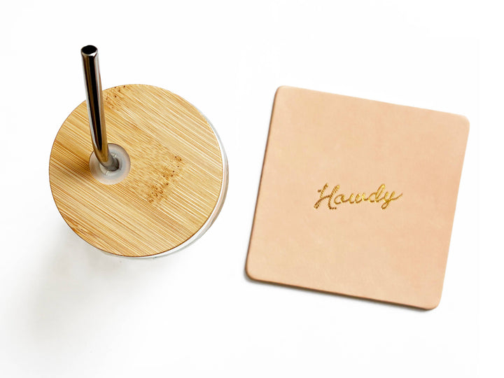 Howdy Embossed Leather Coaster Set | Western Coasters: Gold