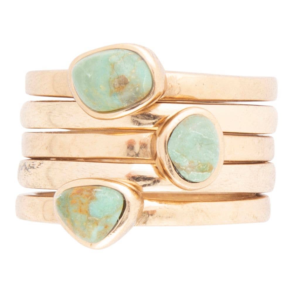 Blue Turquoise Golden Stacking Ring Set: 8