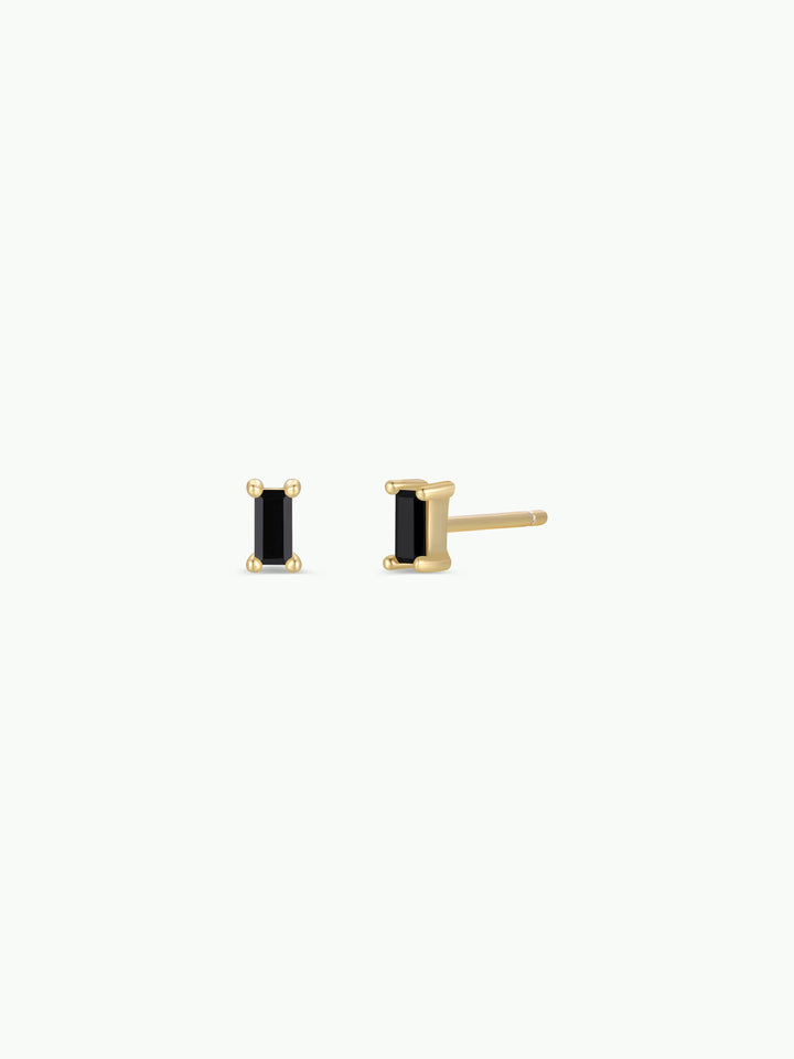 Baguette - Black - Gold Earrings